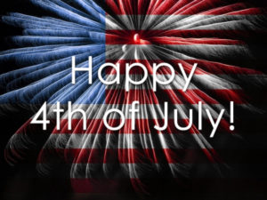 Fireworks displaying the American flag with text "Happy 4th of July," celebrating Independence Day, relevant to Barcena Plumbing's community engagement and festive greetings.