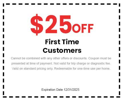  off coupon for first-time customers at Barcena Plumbing, with terms and expiration date 12/31/2025.